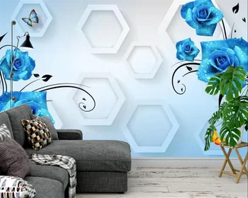 beibehang papel de parede Индивидуални модерни нови триизмерни декоративни картини на фона на тапети със синята роза