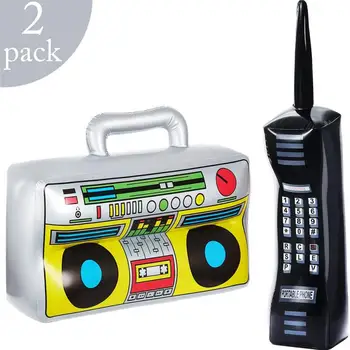 Ретро Надувное радио Boombox на 80-те и 90-те години, мобилен телефон, 16 цолови златни ланци, подпори, голяма надуваема стрела и ретро телефон 2