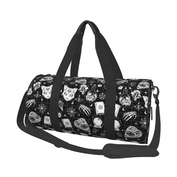 Спортна чанта с череп на Котка и Луната, спортни чанти за тренировки в готически стил, мъжки аксесоари за фитнес зала с принтом, реколта чанта за фитнес, улични чанти