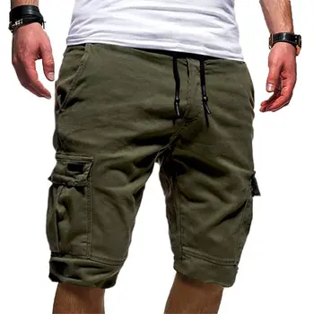2023 Нова мъжки дрехи, летни панталони-карго със средна талия и завязками за почивка на плажа, панталони до коляното, ежедневни обикновен универсален панталони с джобове