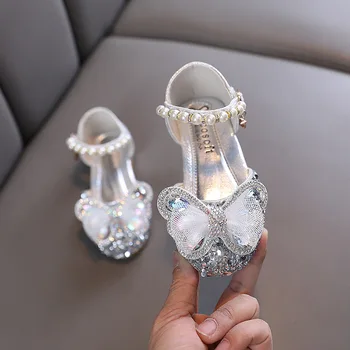 Летни сандали за момичета Модни пайети, планински кристал, лък, обувки принцеси за момичета, Обувки за малки момичета, Сандали на равна подметка, Размер 21-36 G985