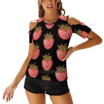 Женска тениска Strawberry Fields с шнур на едно рамо, секси тениски, отворени блузи, тениски, ягода, горски плодове, Овощна градина