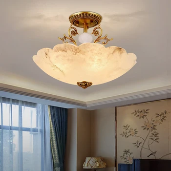 Подвесная лампа от Испански Мрамор, над маса за хранене Европа Месинг Дневна Спалня Окачена лампа Кабинет Осветление за коридор