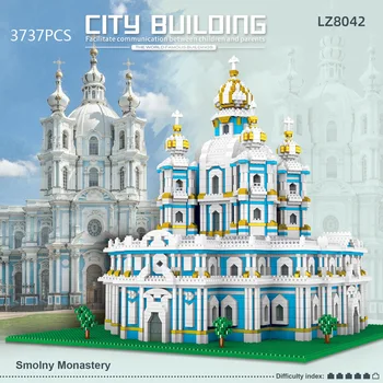 Световно известната история на Архитектурата Микро-Diamond блок Катедралата Смолни Нанобриксы Играчка Русия Санкт-Петербург Строителни Тухли