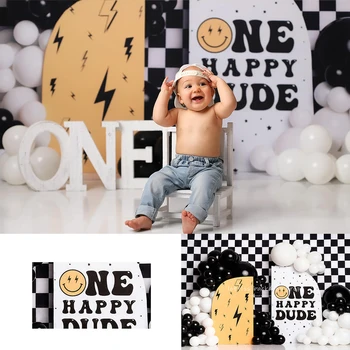 Фонове One Happy Пич Деца Подпори за фотосесия от Baby Cake Smash Декори за фотосесии за момчета, Декори за рекламни банери на рожден ден
