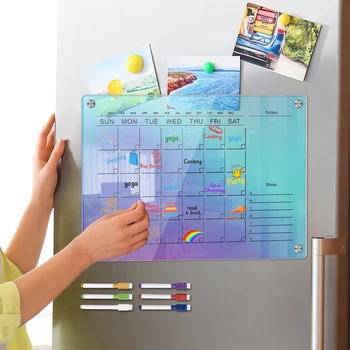 Седмичен календар за хладилник Акрилна бяла дъска-планер за хладилника, силна Магнитна Стираемая дъска-планер за хладилник с 6 маркери
