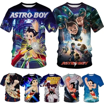 Нова класическа тениска с 3D модел на Японския аниме Astro Boy, Унисекс, Модни и Ежедневни Забавна Тениска с кръгло деколте и къс ръкав, Потници за момчета