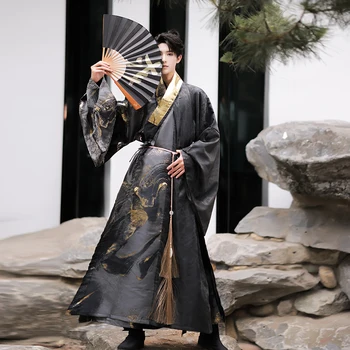 Халат китайската династия Мин, национален костюм Hanfu от черното злато на Древен Китай, мъжки дрехи Hanfu, традиционната роба за сцена, cosplay