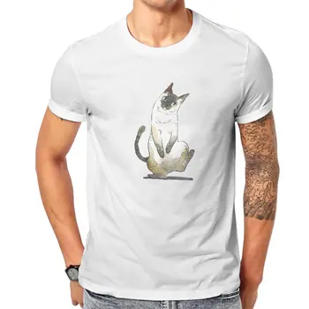 Забавна тениска за възрастни с изображение на котка, модни тениски, мъжки блузи от чист памук с графичен дизайн, Тениска с кръгло деколте 