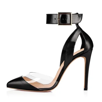 Дамски сандали 11 см, със секси прозрачен каишка на щиколотке На висок ток, летни обувки-лодка с остри пръсти, вечерни сватбени модела обувки