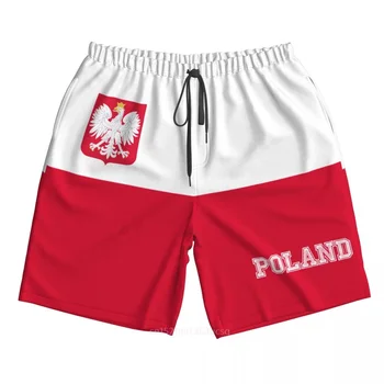 Лято 2023 г. Полиестер Флаг на страната Полша Мъжки плажни шорти с 3D-принтом, Летни панталони за джогинг с джобове