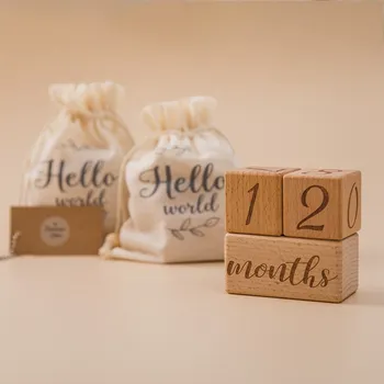 3 бр./компл. Детски Картички-ръчно изработени с квадратна гравиран върху дърво, подарък за къпане на бебета, Календар за снимки на новородени, Фотоаксессуары