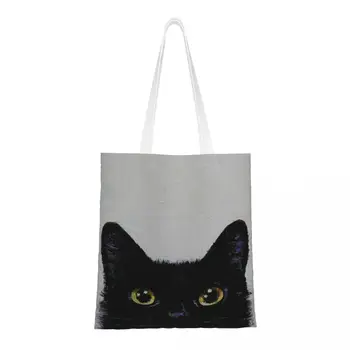 Черна котка, фен на коте, домашни любимци, холщовая чанта-тоут, чанти за през рамо, на торби за Многократна употреба за пазаруване унисекс