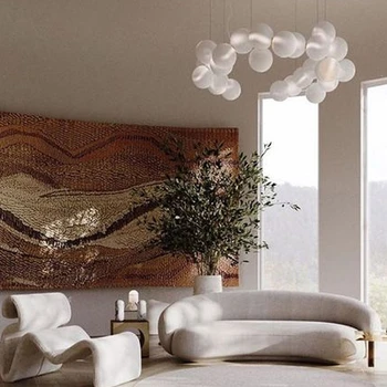 Модерен крем диван, разтегателен диван в стил Ваби-съби, комбинация мека мебел 1 + 3