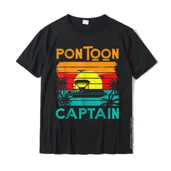 Забавна тениска Pontoon Captain в ретро-винтидж стил, тениска с понтонной лодка, тениски, облегающая памучен тениска за фитнес, уникална за мъже