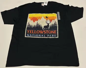 Тениска с изображение на Йеллоустонского национален парк в голям размер, в ретро стил, Нова с бирками
