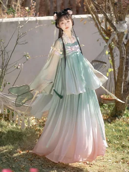 Оригинална дамска пола Hanfu Fresh Chebula, Han Elements, пълен комплект нови модели пролетно-зелен цвят