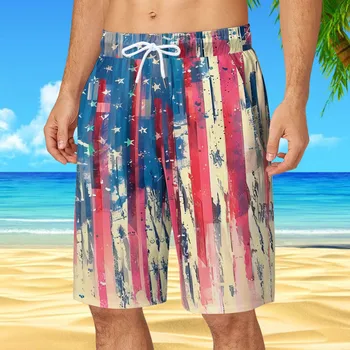 Къси панталони в Деня на Независимостта на САЩ, Мъжки къси Панталони С 3D Принтом, Летни Нови Хавайски Шорти, Бански костюми, Ежедневни Панталони, Мъжки Шорти За Плуване