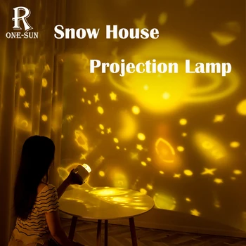 3-цветен led лека нощ, проектор, лампа Snow House музика, акумулаторна Лампа с 3 шарени, декорация за дома, подарък за приятели
