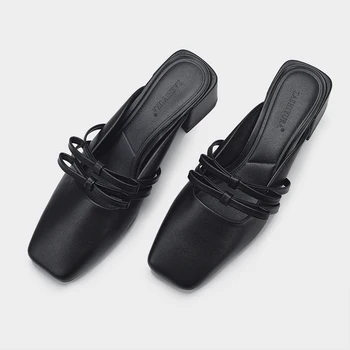 Дамски обувки с лък 2023, Нови летни съвременни улични чехли на площада токчета, елегантни модни универсални дамски сандали