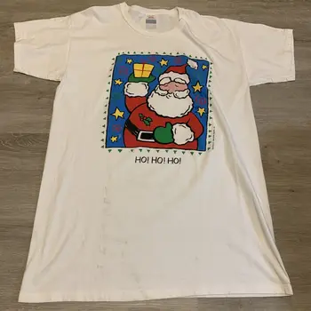 Реколта тениска с Дядо Коледа, Коледна нощница, Направено в САЩ OSFA Holiday