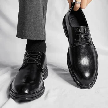 Кожени обувки За мъже, Новост 2023 година, Есента на бизнес официалната дрехи за почивка, Черни Лоферы без закопчалка за момчета Уенжоу, Модни обувки-бини