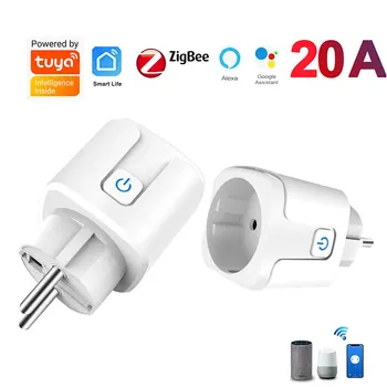 Smart Plug EU 20A адаптер Конектор таймер за монитор хранене ZigBee Sasha Wireless Алекса Google HOME