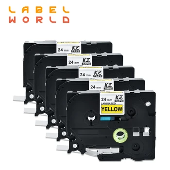 Label World 24 мм TZe черно на жълто лента за етикети tze-651, Съвместима с лента за принтер за етикети brother P-TOUCH 5 ОПАКОВКИ