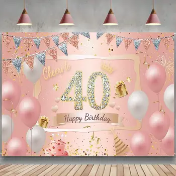 украса на 40-тия рожден ден на Жени Розов Фон банер на 40-ия рожден ден от розово злато балон от розово злато за фон на 40-ти рожден ден