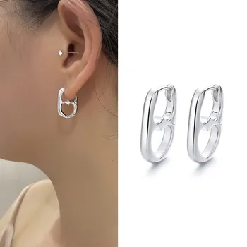 Winoneday 1 чифт сребърни обици под формата на свински носа, за жени с геометричен модел, във формата на куха сърцето, обтегач за уши, Корейски бижутата