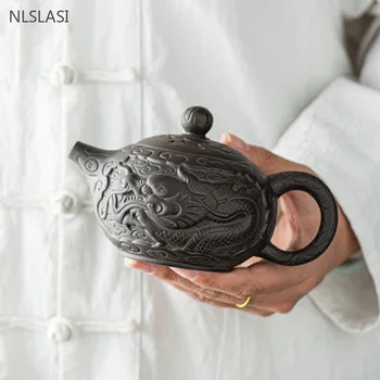 Чайник за чай от Исинской лилава глина Ръчно с козметични филтър, Китайски Чай набор от Zisha Puer, Тиган за Шиши с изображение на дракон по Индивидуална заявка