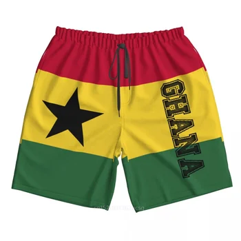 Летни Мъжки плажни шорти с 3D принтом хартата на страната Гана от полиестер 2023, Плажни летни панталони за джогинг с джобове