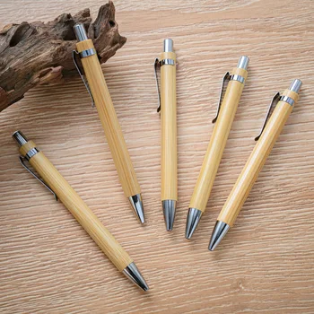 5шт Бамбук Химикалка Химикалка химикалка от бамбуково дърво 1.0 mm с пулевидным фитил Сини Черно мастило Химикалка писалка за бизнес-подпис