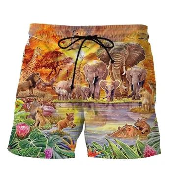 Пъстри Къси панталони с Слон с 3D принтом, мъжки Ежедневни Летни Плажни къси панталони в стил Харадзюку, модерен бански, дрехи