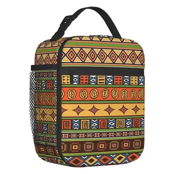 Африкански Китенге с принтом на Анкара, термоизолированные чанти за обяд, Женствена чанта за обяд с геометричен модел в племенно стил за деца, кутия за училищна храна Bento Box