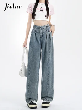 Класически дънки Jielur в корейски стил, женски реколта дънки с висока талия и широки штанинами, женски, свободни и тесни дънкови панталони, модерни улични дънки