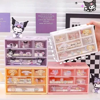 Sanrio Kuromi Многослоен кутия за съхранение от 6 съдебни мрежи с анимационни модел Hello Kitty в Чекмеджето на бюрото Сладък Pochacco My Melody Полк за бижута Подаръци