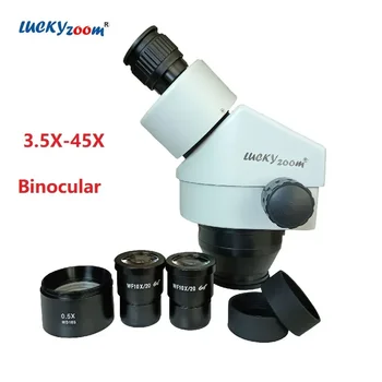 3.5 X-45Ч Бинокулярная Корона Микроскоп 0.5 X Допълнителен Обектив 165 мм Работно Разстояние Непрекъснато Увеличение Стерео Микроскопио 10-Кратно Окуляр