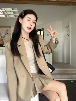 Ретро сако ADAgirl, елегантен дизайн, носия с бродерия, сако, Дамски есента Корейската мода плиссированная пола, дрехи от три елемента 2023 г.