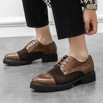 Британски Мъжки Модел Обувки Кожени Обувки с Перфорации тип 