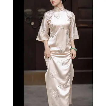 2024 традиционната рокля в китайски стил, женствена рокля чонсам, женствена рокля в стила на Китайската Република, на малка вечерна рокля ципао