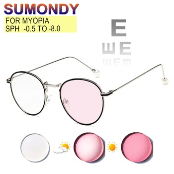 SUMONDY Очила за късогледство по Рецепта от -0,5 до -8,0 Дамски слънчеви Очила В Кръгла Рамка От сплав За Късоглед Пощенски код 1.56 1.67 1.61 UF26