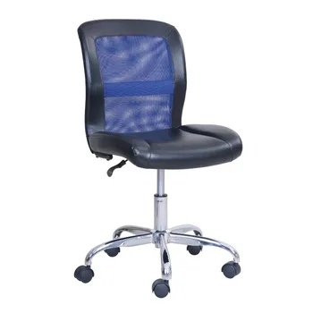 Офис стол със средна облегалка от винил мрежа, черно-синьо