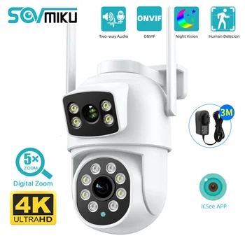 SOVMIKU 8-мегапикселова 4K PTZ IP камера с двойна леща и 5-кратно увеличение Нощно виждане ONVIF Автоматично Следене на WiFi Камера за наблюдение Защита на сигурността на