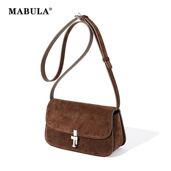 Марка MABULA Реколта Дамска чанта през рамо от естествена кожа, простата модерна дамска чанта за пазаруване, чанта през рамо, женски клатч
