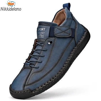 Нови кожени мъжки обувки са ръчно изработени, Модни дизайнерски обувки, Мъжки кожени ботильоны, Мъжки пешеходната обувки, Дишаща Hombres Botas 2023 г.