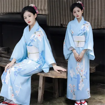 Японското Традиционно Кимоно с Бял Женски Оби С Дълъг Ръкав, Азиатски Халат Юката, с Костюм на Гейша За Заснемането На Сцената