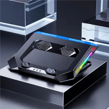 Охладител за лаптоп Притежателя охладители за PC Тиха поставка за игра охладител за лаптоп с две турбини RGB Подсветката на дишането