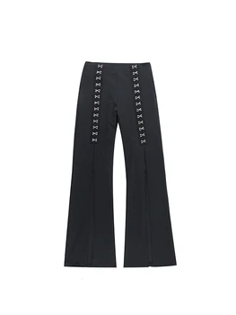 Дамски готически Черни панталони-клеш Y2k, градинска облекло в стил ретро, широки панталони с висока талия, Корейски широки панталони Harajuku, дрехи
