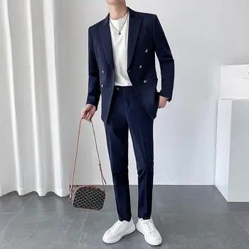 2022 Мъжки Двубортный костюм-двойка, комплект палто, Тънък Модерен Нов бизнес и ежедневни яке, Блейзери в Корейски стил, Панталони H219